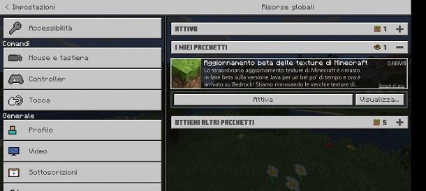 Attivare pacchetto texture Minecraft