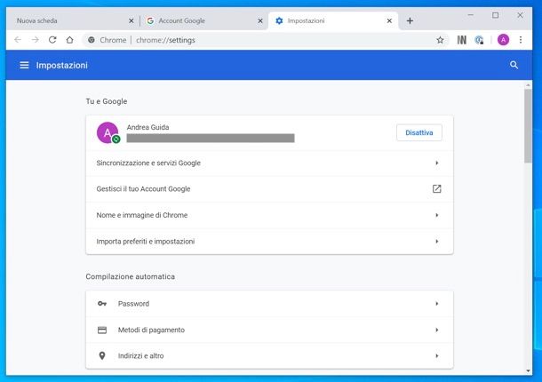 Come rimuovere account Google da Chrome