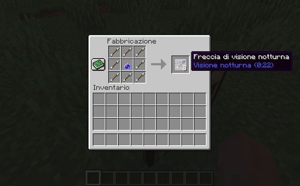 Craftare frecce incantate su Minecraft