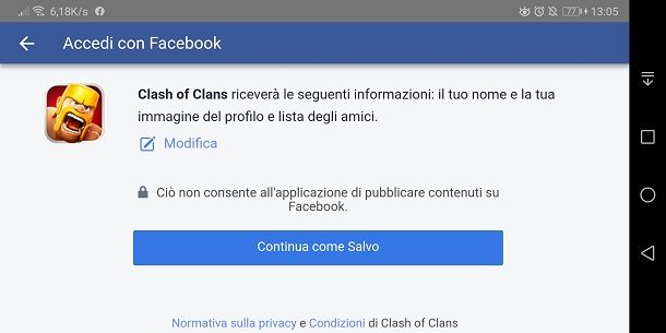 Facebook per Clash of Clans su Android