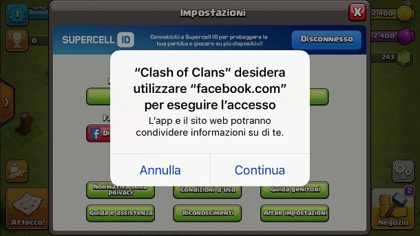 Facebook per Clash of Clans su iPhone