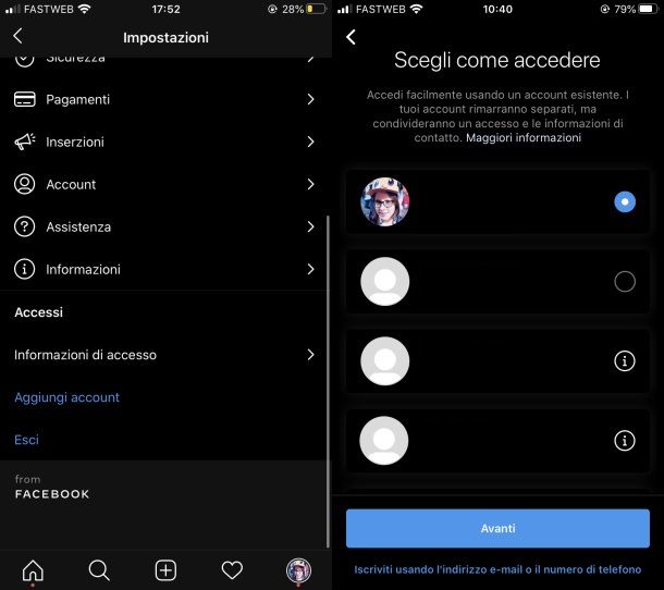 Gestione accesso Instagram account