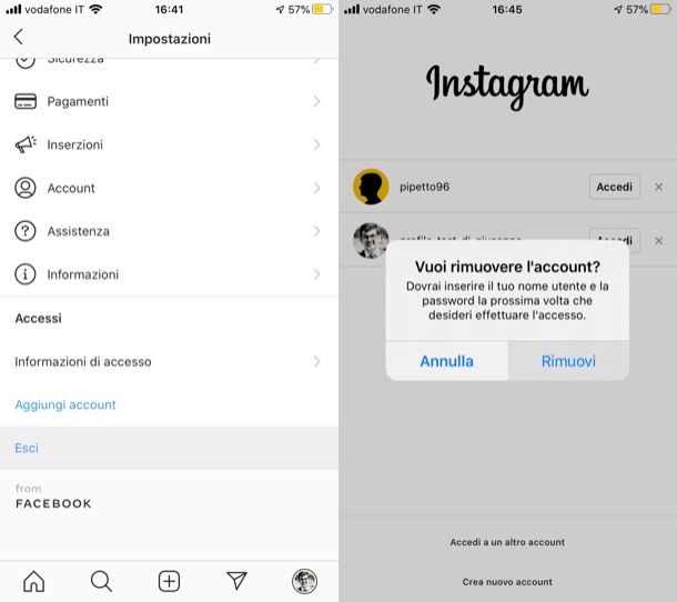 Rimuovere account Instagram da iPhone