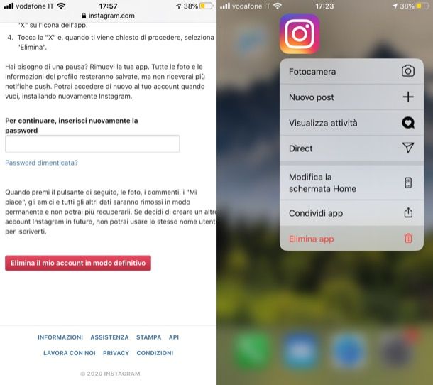 Eliminare account Instagram da iPhone