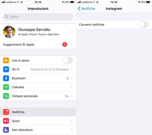 Disattivare notifiche Instagram su iOS