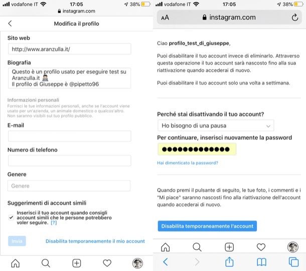 Disattivare Instagram temporaneamente su iPhone