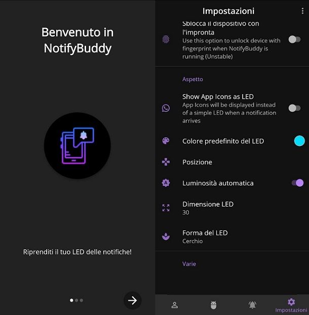 NotifyBuddy Impostazioni