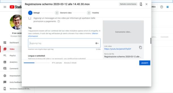 Caricare video su YouTube con tag