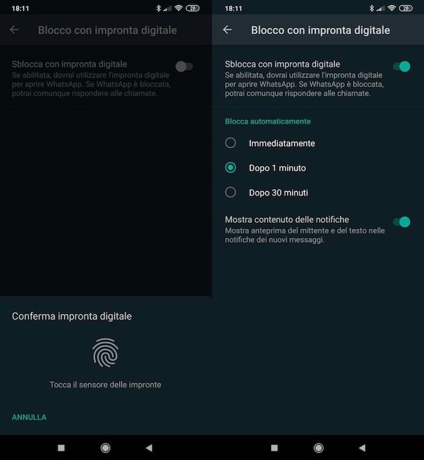 Impronta digitale su WhatsApp