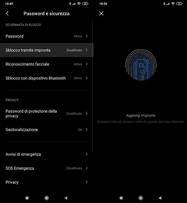 Sblocco impronta Redmi Note 8