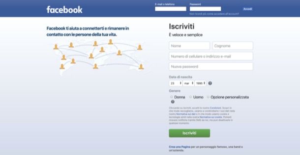 Iscriversi a Facebook da PC