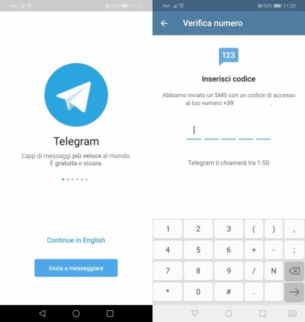 Telegram registrazione