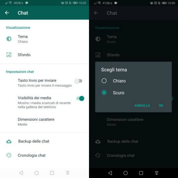 WhatsApp Android tema scuro