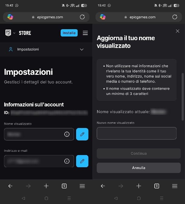 Come cambiare nome su Epic Games da smartphone e tablet
