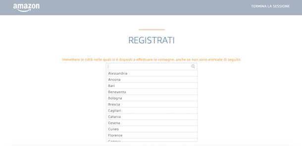 Elenco città per consegna Amazon