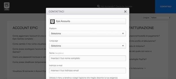 Contattare Epic Games