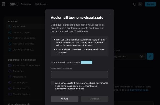 Come cambiare nome su Epic Games da PC