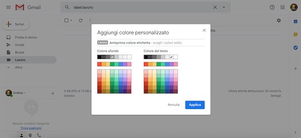 Cambiare colore etichetta Gmail
