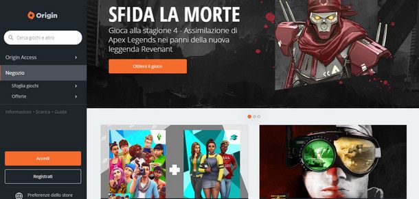 Il servizio Access su PC è disponibile tramite Origin