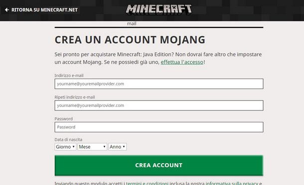 Crea un account Mojang
