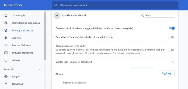 Come attivare i cookie su Google in Chrome