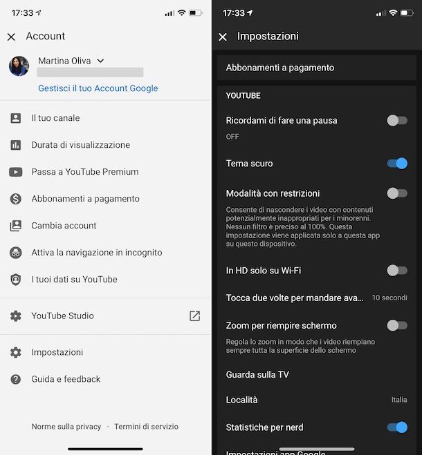 Tema scuro YouTube iOS