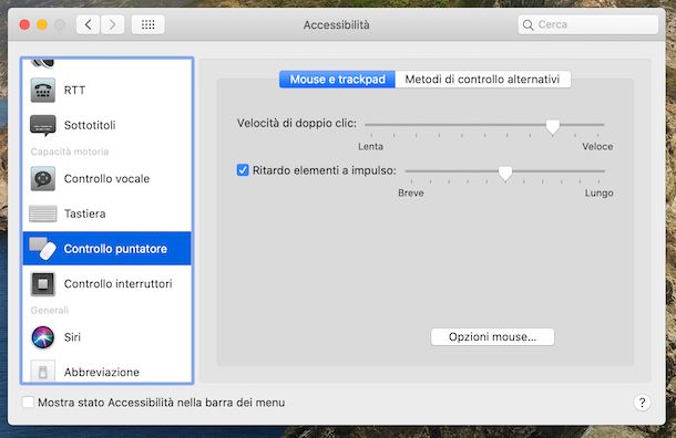 Opzioni puntatore mouse macOS