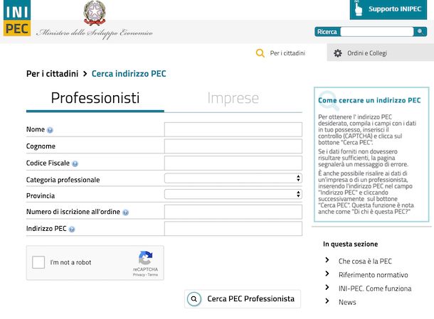 INI PEC professionisti