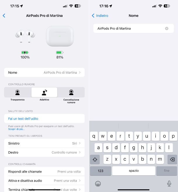 Rinominare AirPods iOS