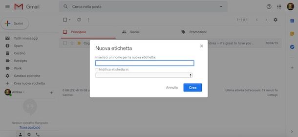Come creare una cartella su Gmail da computer