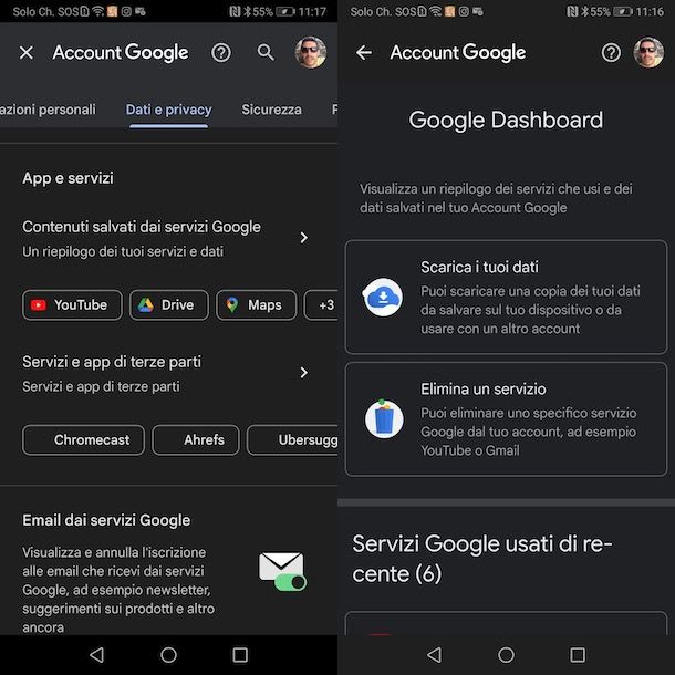 Google Dashboard su Android