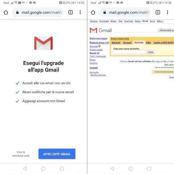 Creare cartella Gmail su Android