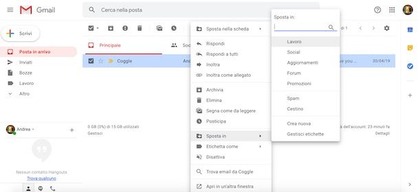 Etichettare un messaggio su Gmail