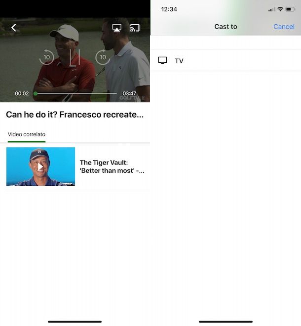 Come vedere GOLFTV sul televisore con Chromecast