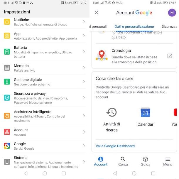 Accedere a Google Dashboard da Android