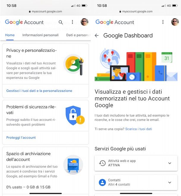 Accedere a Google Dashboard da iPhone