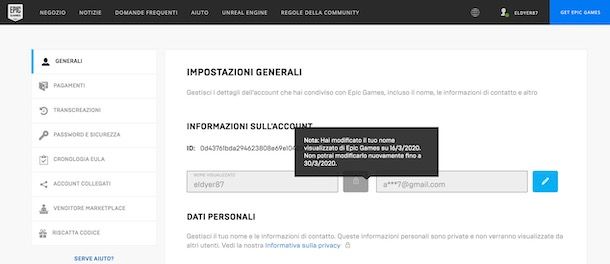 Cambiare nome su Epic Games
