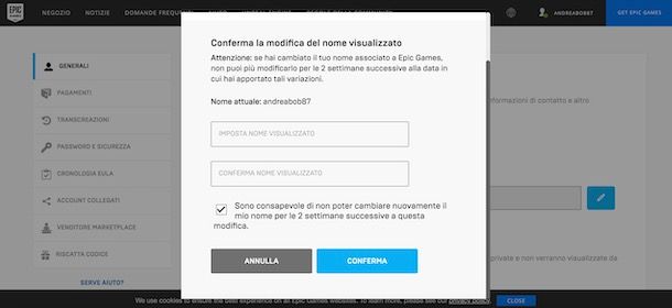 Come cambiare nome su Epic Games da PC