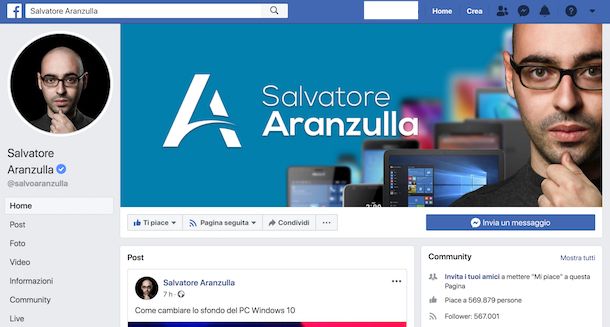Abilitare il pulsante Segui su pagina Facebook
