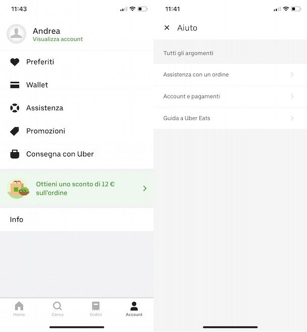 Assistenza Uber Eats