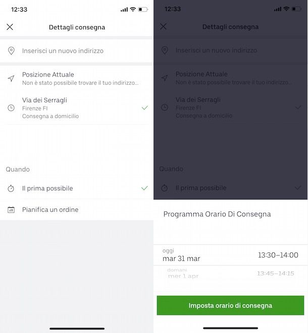 Programmare un ordine con Uber Eats