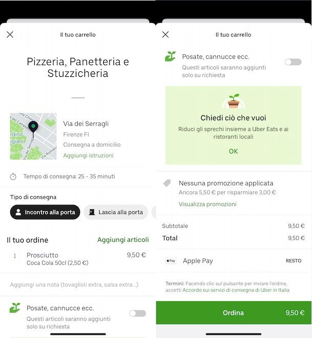 Pagare un ordine su Uber Eats