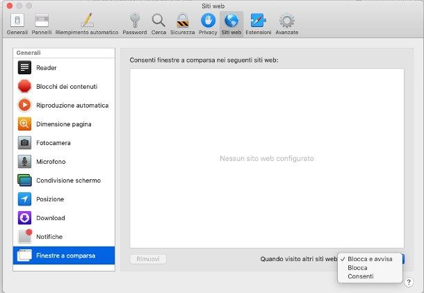 Come togliere il blocco popup su Safari