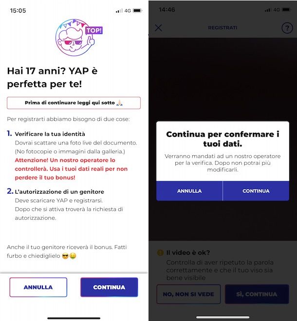 Registrazione YAP minorenni