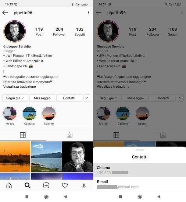 come vedere il numero di telefono su Instagram app