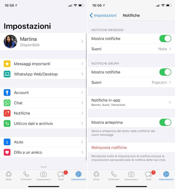 Attivazione notifiche WhatsApp iPhone