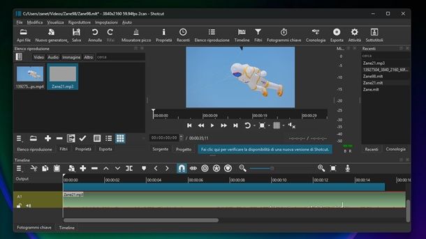 Shotcut esporta progetto traccia audio Windows 11
