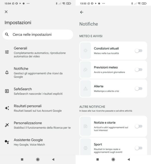 Togliere notifiche Google