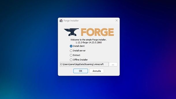 Installazione Minecraft Forge Windows 11