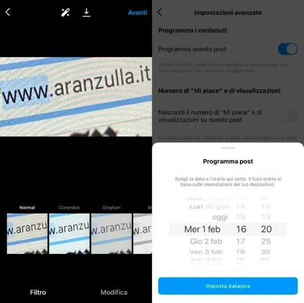 Programmazione dei contenuti su Instagram